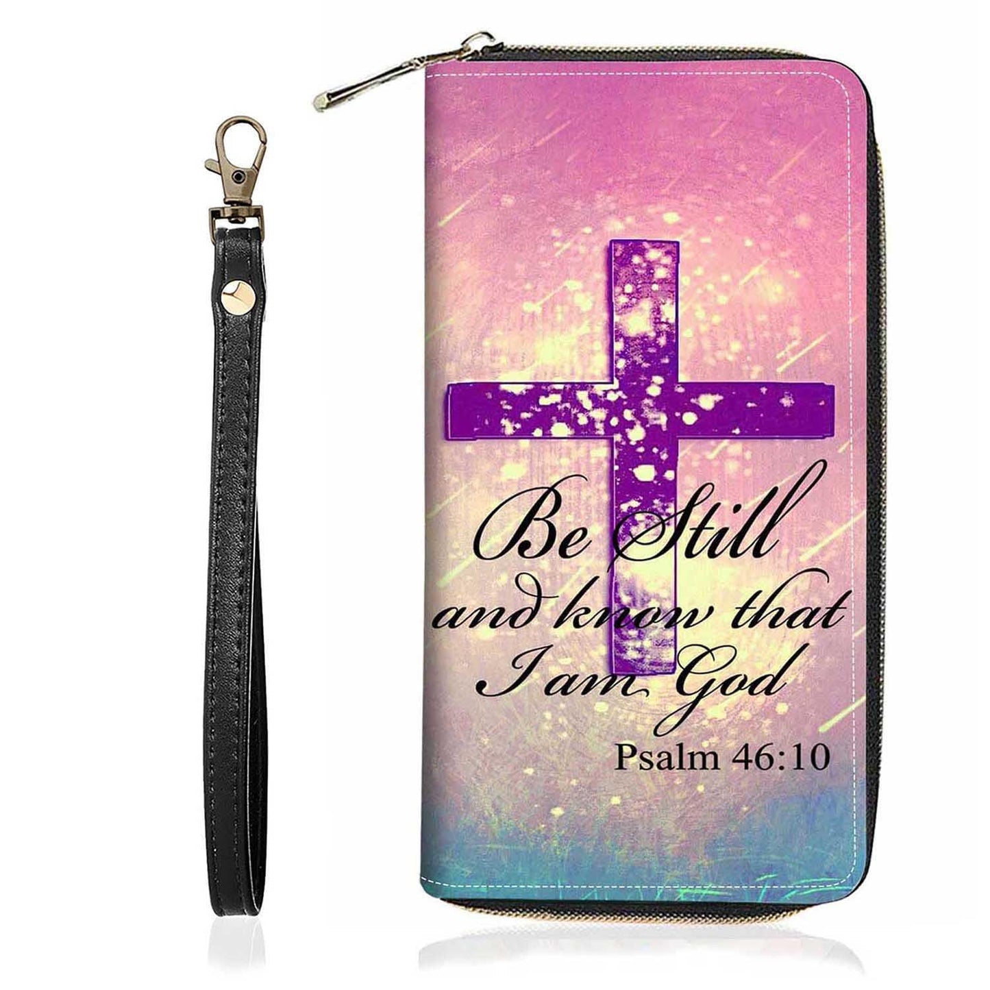 HOTChristian Cross Quote Bible Verse Matthew 19:26 Print Wallet for Women Large Capacity Wallet Credit Card Holder PU Leather Zipper Clutch Purse Phone Wallet