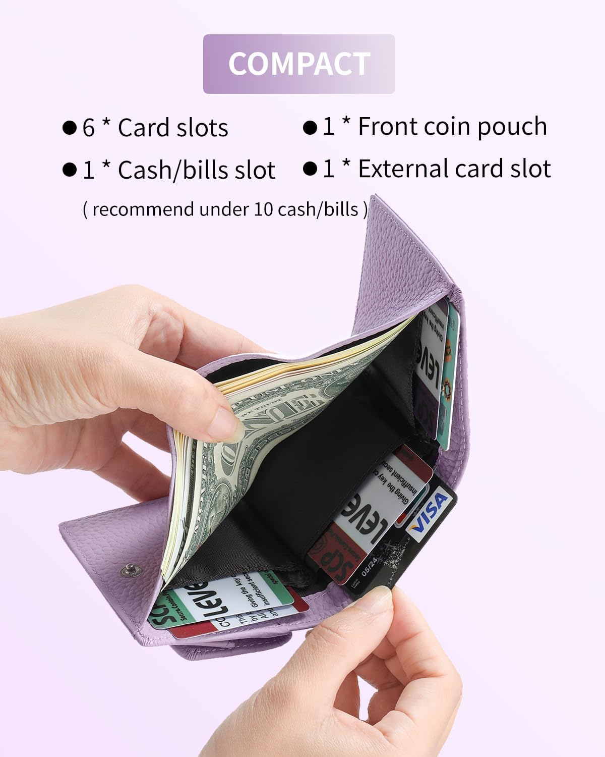 HOTKarmiir RFID Small Leather Wallet for Women with Coin Pouch Compact Trifold Mini Pocket Wallet with Cash Slot and Card Holders (Light Purple)