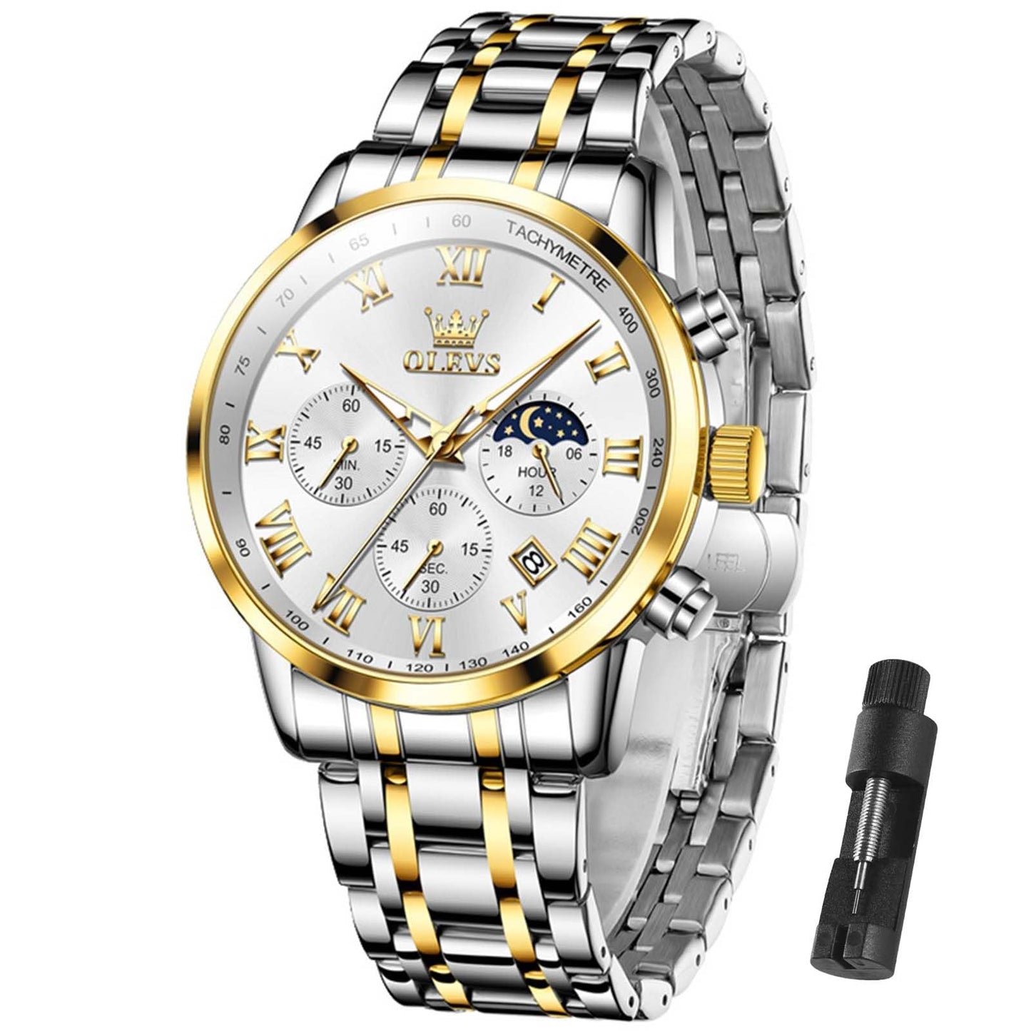 HOTOLEVS Men Multifunction Watch, Multi Dial Waterproof Luminous Chronograph Men's Watch with Date Gift for Men,Stainless Steel Watches for Men,Classic Men Wrist Watch