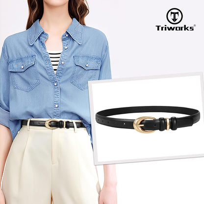 HOTTRIWORKS 3 Pack Women Leather Belt for Jeans Pants Fashion Ladies Faux Leather Belt with Gold Buckle