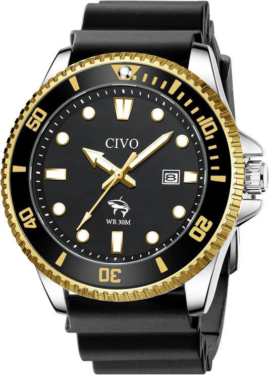 HOTCIVO Sport Wrist Watches for Men: Classic Analog Watch with Date Luminous - Silicone Strap & Waterproof - Casual Men's Watch for Outdoor Camping Cycling