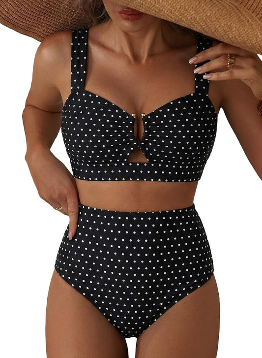 HOTHerseas Women's 2 Piece U Wire Cutout Bikini Sets Floral Print High Waisted Swimsuit 2026 Summer Beach Swim Bathing Suit