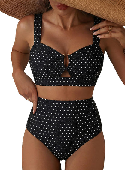 HOTHerseas Women's 2 Piece U Wire Cutout Bikini Sets Floral Print High Waisted Swimsuit 2026 Summer Beach Swim Bathing Suit