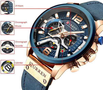 HOTFANMIS Mens Luxury Watches Business Chronograph Dress Waterproof Leather Strap Analog Quartz Wrist Watch