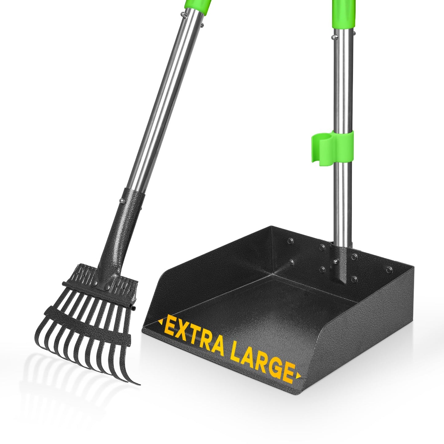 HOTTOOGE Pooper Scooper, Dog Pooper Scooper Long Handle Stainless Metal Tray and Rake for Medium Small Dogs Heavy Duty Pet Supplies to Use for Grass, Dirt or Gravel