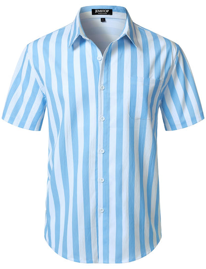 HOTJEMITOP Mens Stretch Wrinkle Free Texture Shirts | Lightweight, Summer, Beach, Stylish, Button Down, Short Sleeve, Casual, Vacation