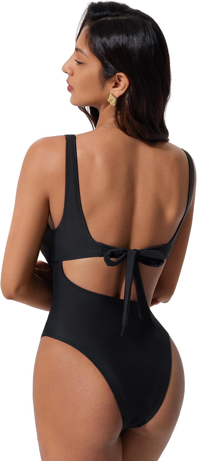 HOTSUUKSESS Women Sexy One Piece Tummy Control Swimsuit Cutout Backless Bathing Suit