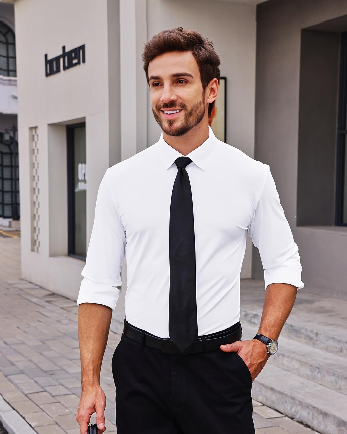 HOTAlimens & Gentle Stretch Mens Dress Shirts Slim Fit Long Sleeve Casual Skinny Muscle Fit Wrinkle Free Button Down Shirt