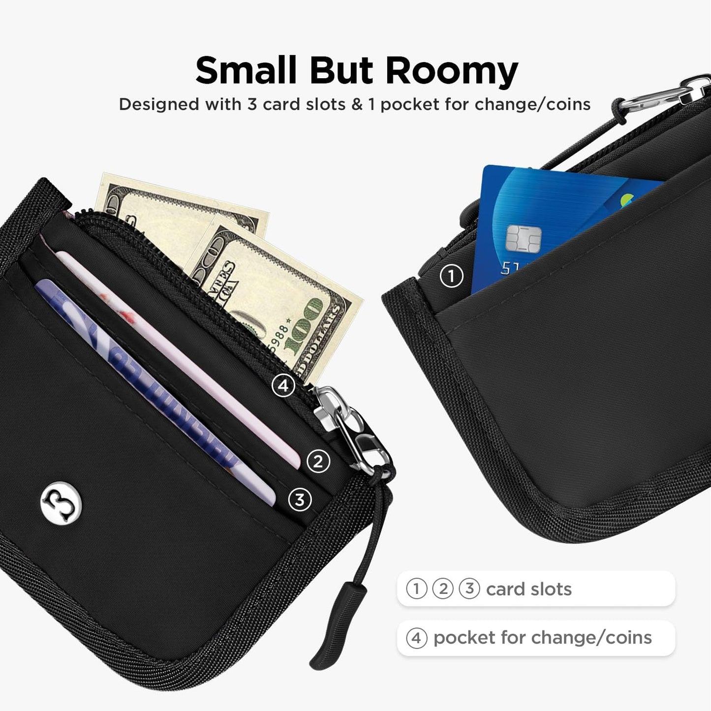 HOTMini Backpack Keychain Wristlet Pouch Small Change Coin Purse & Mini Rfid Card Holder Slim Wallet with Change Zipper Pocket/3 Crad Slots/Key Ring