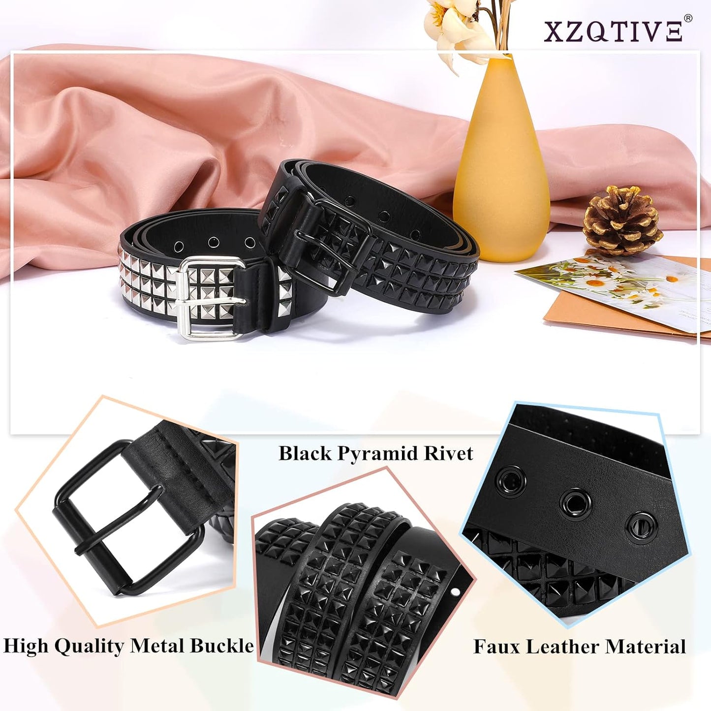 HOTXZQTIVE Studded Belt Metal Punk Rock Rivet Belts for Women/Men Punk Leather Belt Gothic Belt Accessories for Jeans Pants