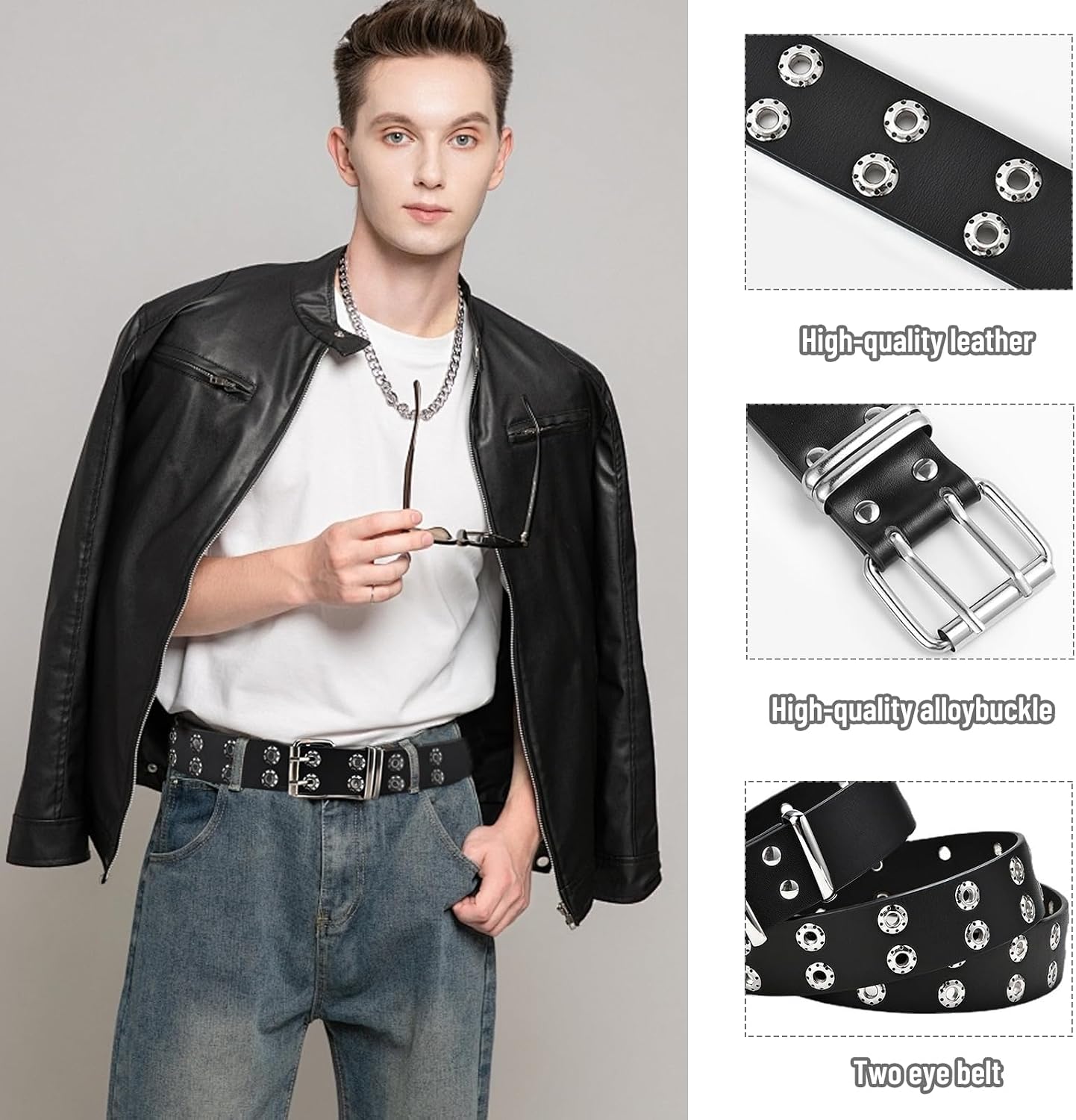 HOT3 Pcs Studded Belt, Y2K Belt EMO Goth Belts Punk Rock with Bullet belts for Women Men