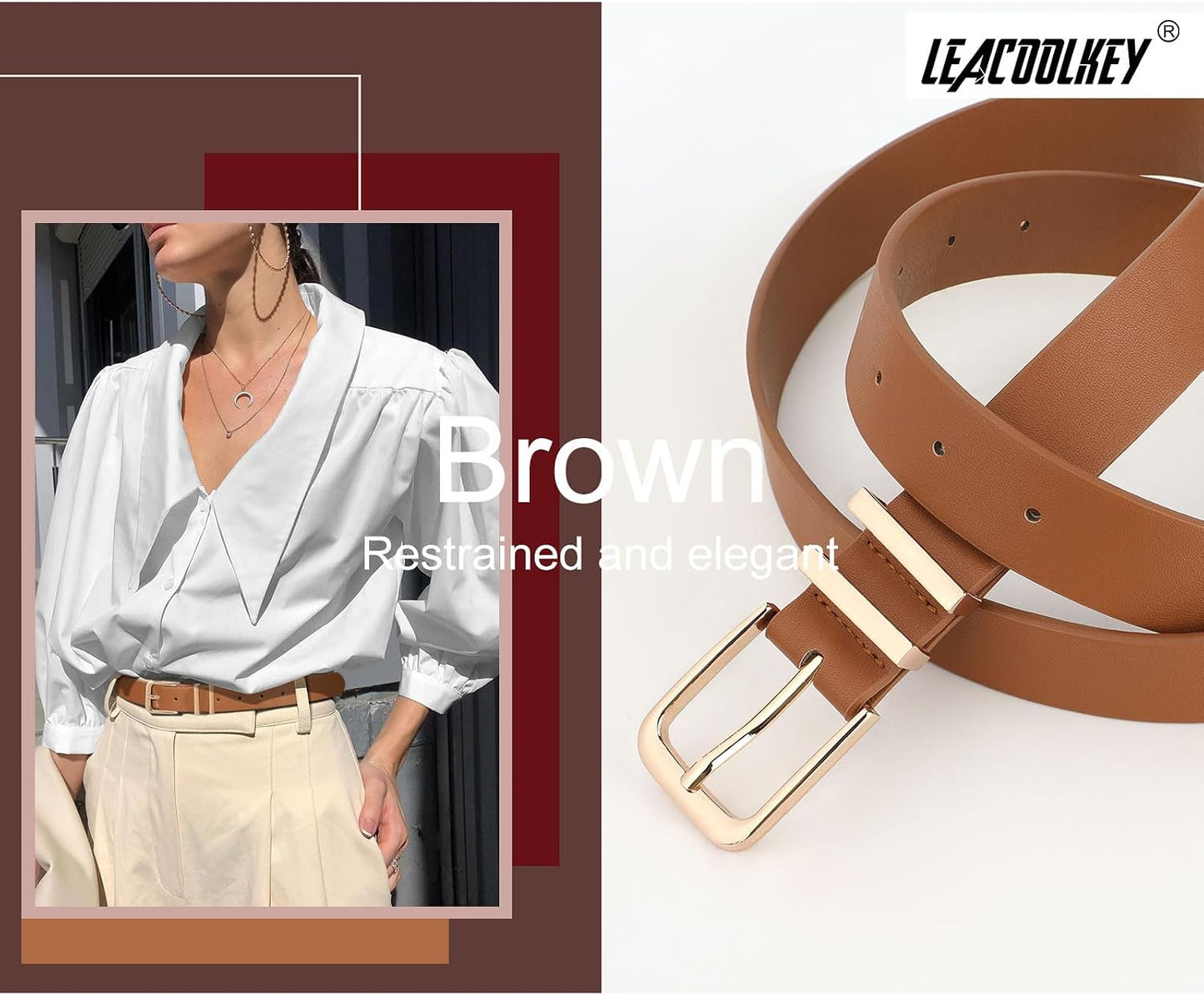 HOTLEACOOLKEY 3 Pack Women's Leather Belts for Jeans Dress Pants Fashion Ladies Leather Belts with Gold Buckle