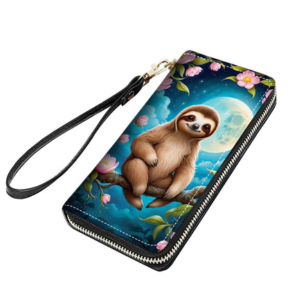 HOTCute Sloth Print Women Large Capacity PU Leather Zip Around Wallet, Multifunctional Clutch Purse for Cash/Card/Coin/Smart Phone