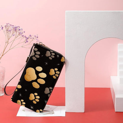 HOTLeather Purse,Dog Paw Print Print Womens Wallet,travel Wallet,wrist Strap Long Purse,leather Zip Around Wallet