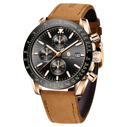 HOTBENYAR Mens Watches Quartz Movement Chronograph Leather Strap Fashion Business Sport Design 30M Waterproof Scratch Resistant Elegant Gifts for Men
