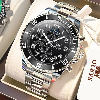 HOTOLEVS Mens Watches Chronograph Watch Luxury Dress Stainless Steel Waterproof Watches for Men Moon Phase Luminous Business Calendar Wrist Watch Blue/Black/Green/Gold/Face
