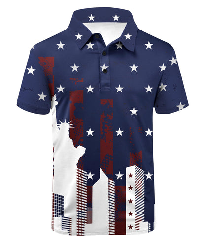 HOTV VALANCH Mens American Falg Polo Shirts Short Sleeve Performance Patriotic Shirt Funny Golf Shirt
