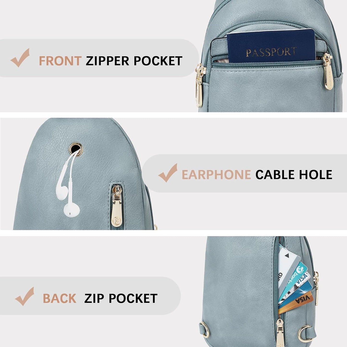 HOTBOSTANTEN Sling Bag for Women Leather Crossbody Bags Fanny Pack Chest Bag for Travel