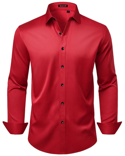 HOTMens Wrinkle Free Dress Shirts Regular Fit Business Button Down Shirt Formal Long Sleeve Wedding Stretch Shirts