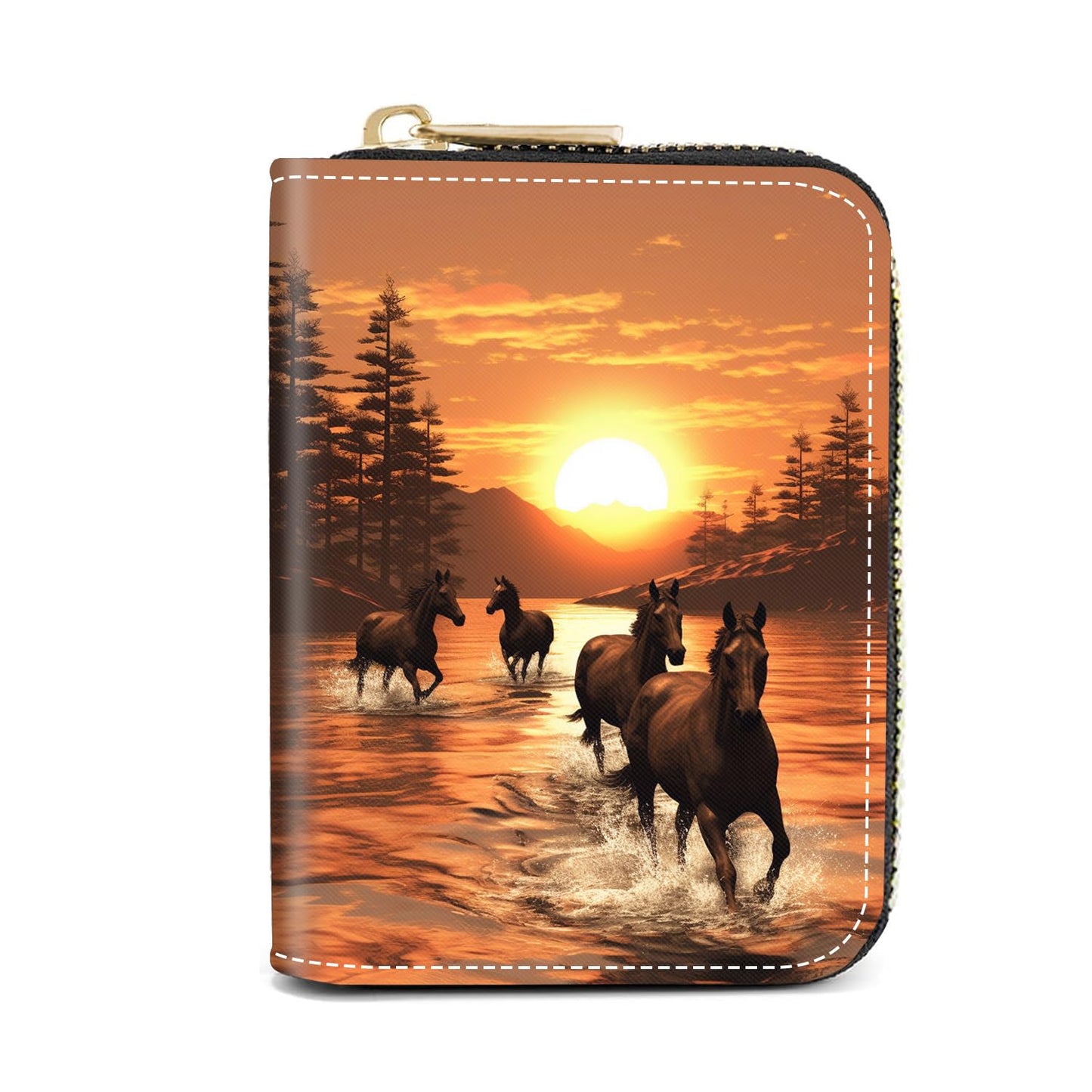 HOTCredit Card Holder Wallets for Women, Slim Leather Card Holder Wallet, Credit Card Wallet Organizer, Pocket Business Card Case with Zipper, Elephants and Flowers Under the Moon