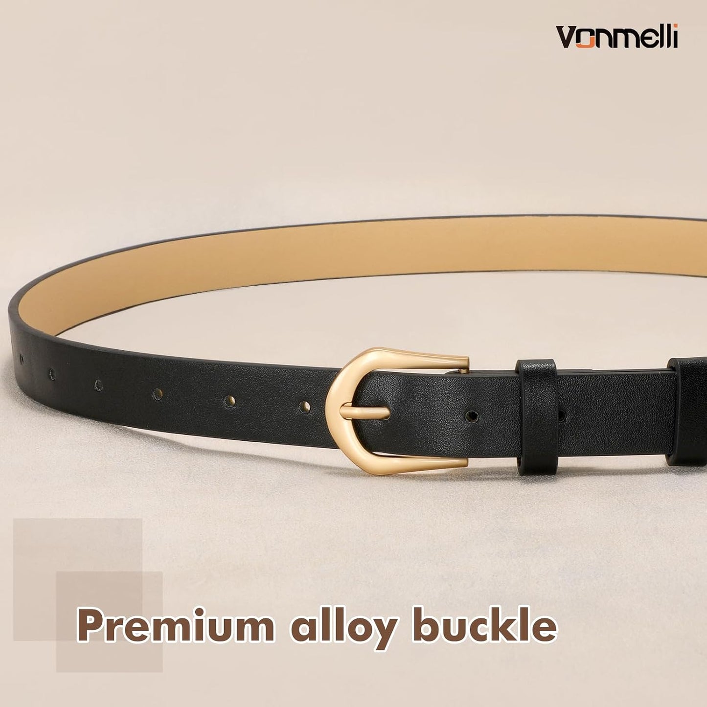 HOTVONMELLI 4 Pack Womens Thin Leather Belt Skinny Waist Belts for Women Fashion Jeans Dress with Gold Buckle
