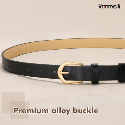 HOTVONMELLI 4 Pack Womens Thin Leather Belt Skinny Waist Belts for Women Fashion Jeans Dress with Gold Buckle