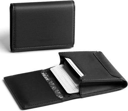 HOTReal Leather Business Card Holder Premium RFID Blocking Card Case with ID Window and Magnetic Closure Holds Up to 40 Business Cards (Grain Brown)