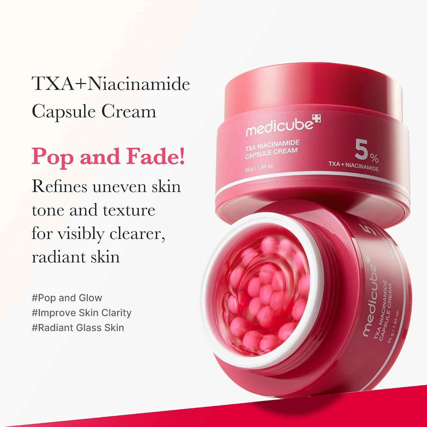 HOTmedicube Capsule Cream with TXA + Niacinamide | Dual Radiance Moisturizer Ideal for Use After Spot Care, Uneven Skin Tone & Texture & Hydration | 99% Pure Tranexamic Acid | Korean Skincare, 1.94 oz