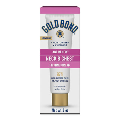 HOTGold Bond Age Renew Neck & Chest Firming Cream, 2 Oz, Hydrates, Renews, and Visibly Improves Firmness, Texture & Elasticity of Aging Skin, Non-Greasy, Dermatologist-Tested, Hypoallergenic, Unscented
