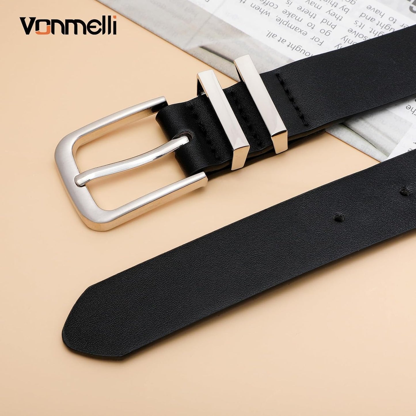 HOTVONMELLI Women's Soft Faux Leather Belt for Jeans Pants Dress Fashion Ladies Waist Belt with Gold/Silvery Buckle