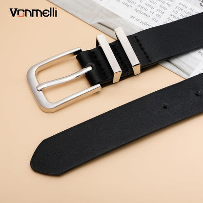 HOTVONMELLI Women's Soft Faux Leather Belt for Jeans Pants Dress Fashion Ladies Waist Belt with Gold/Silvery Buckle