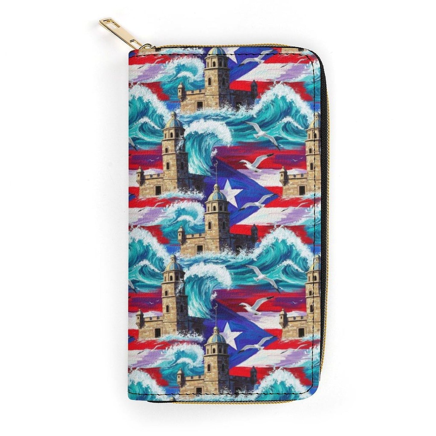 HOTUnisex Large Capacity Leather Wallet Purple Sky Palm Trees, Secure Lightweight Printed Design, Portable Purse for Daily Use & Outdoor Activities