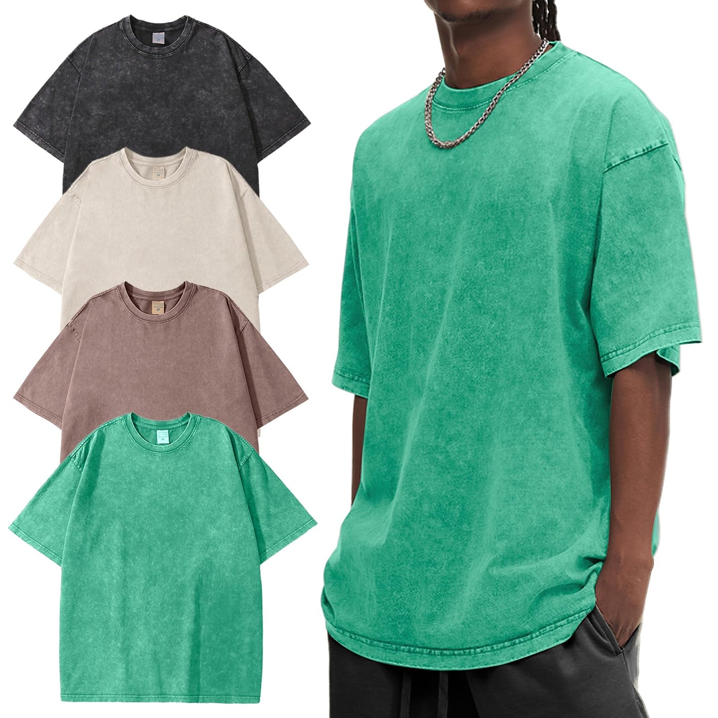 HOTEiscntd Mens Oversized T-Shirts Heavyweight Cotton Vintage Unisex Baggy Tee