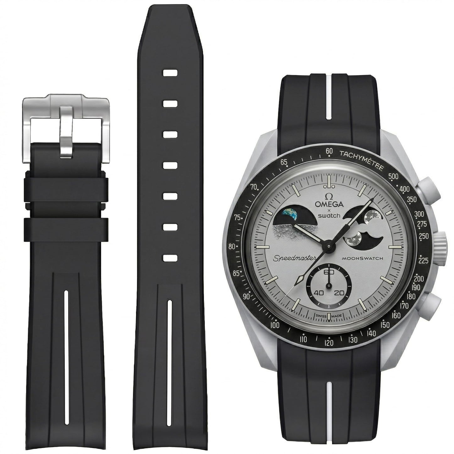 HOTBands for Moonswatch Watch,Curved No Gap Rubber Strap Compatible with Omega X Swatch Moonswatch Speedmaster/Rolex/SEIKO 20mm Watch,Swatch Omega Moonswatch Speedmaster Watch Replacement Band Men Women