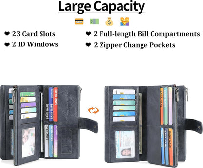 HOTFALAN MULE Womens Wallet RFID Blocking Large Capacity Card Holder Vegan Leather Trifold Wallets