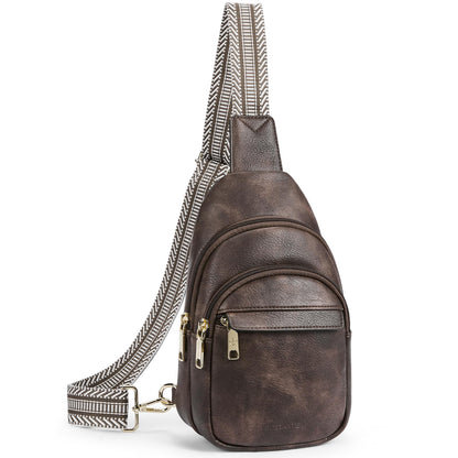 HOTBOSTANTEN Sling Bag for Women Leather Crossbody Bags Fanny Pack Chest Bag for Travel