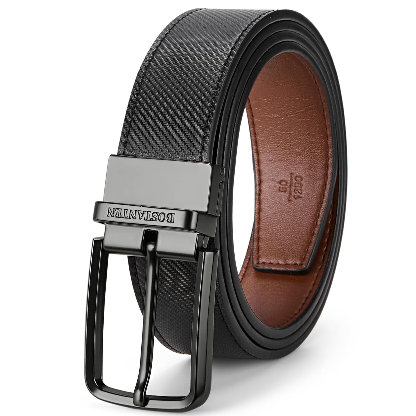 HOTBOSTANTEN Belt Men Leather Reversible Belts for Men 1 3/8" for Casual Golf Dress Pants, Two-in-One Belt Gift