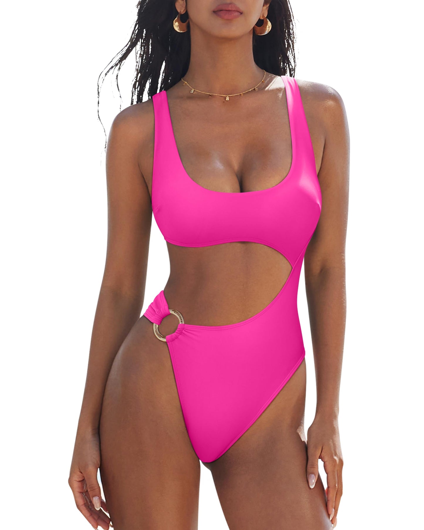 HOTSUUKSESS Women Sexy One Piece Tummy Control Swimsuit Cutout Backless Bathing Suit