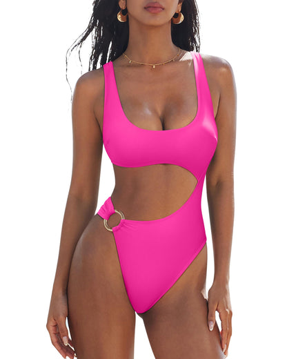 HOTSUUKSESS Women Sexy One Piece Tummy Control Swimsuit Cutout Backless Bathing Suit