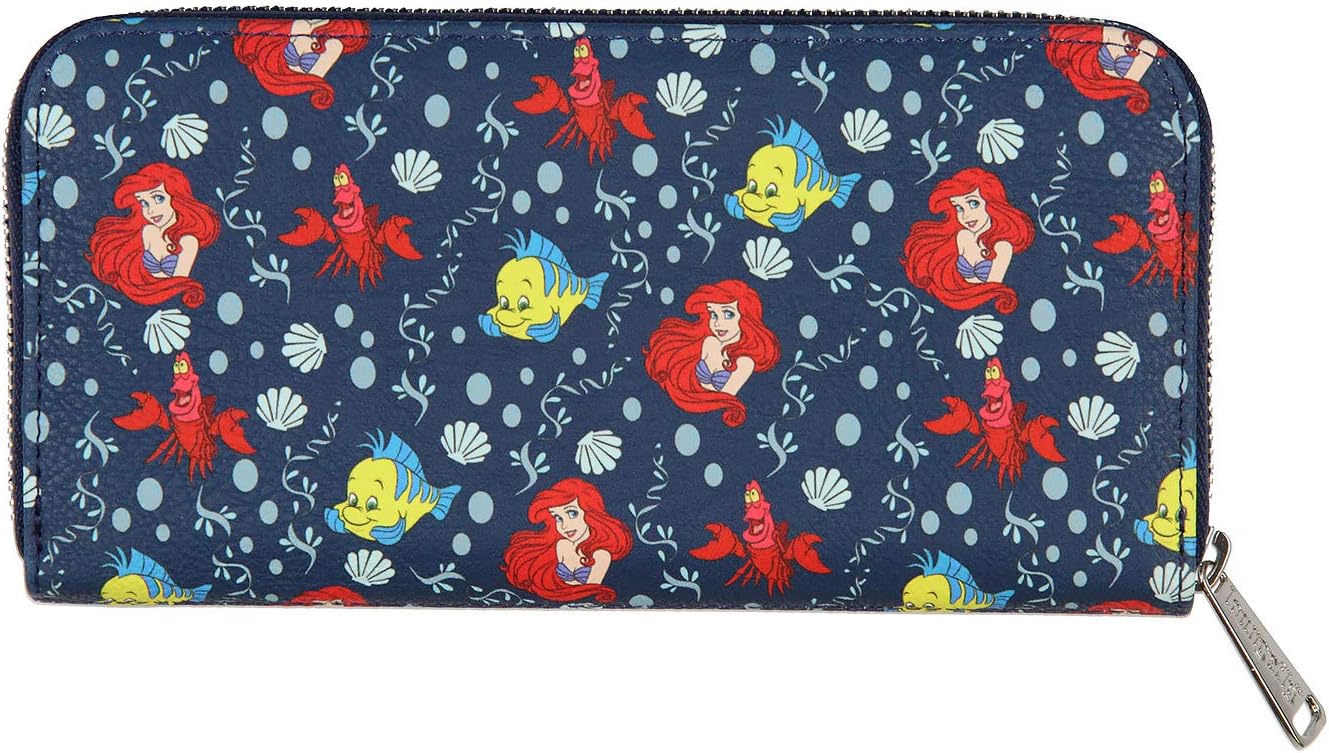 HOTLoungefly Disney Little Mermaid Ariel And Flounder Faux Leather Full Zip Wallet