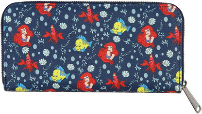 HOTLoungefly Disney Little Mermaid Ariel And Flounder Faux Leather Full Zip Wallet