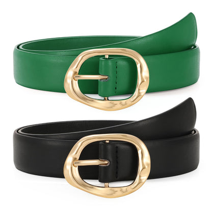 HOTTRIWORKS 2 Pack Leather Belts for Women Fashion Waist Belt with Liquid Shapes Women Belt for Jeans Pants Dresses