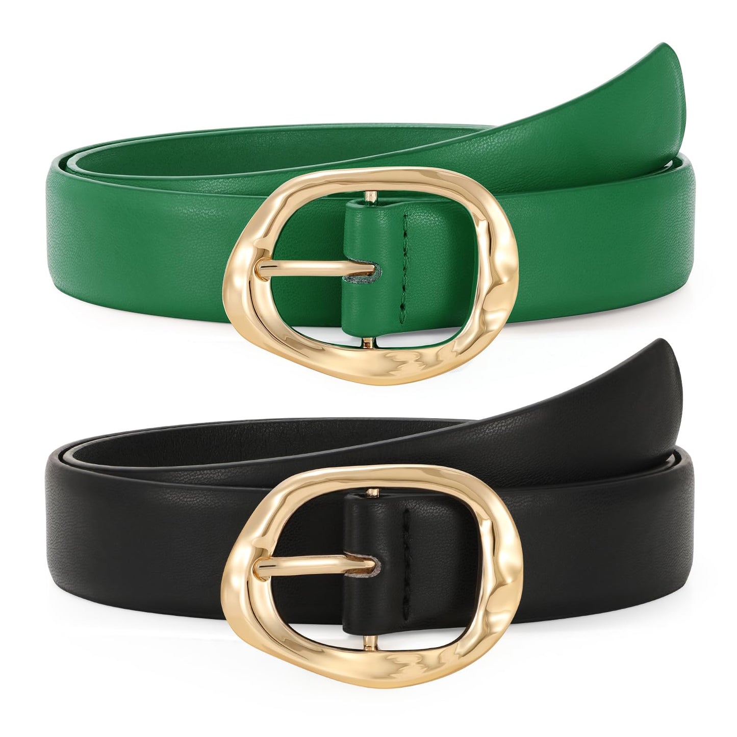 HOTTRIWORKS 2 Pack Leather Belts for Women Fashion Waist Belt with Liquid Shapes Women Belt for Jeans Pants Dresses