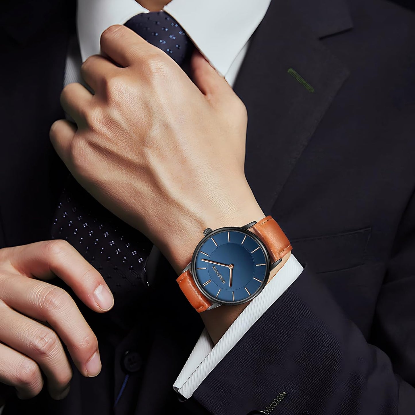 HOTHOLSTOUR Watches for Men Minimalist Business Style Analog Quartz Watch | Leather Strap,Waterproof,Exquisite gifts perfect for men, boyfriends, husbands, and fathers