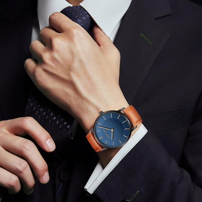 HOTHOLSTOUR Watches for Men Minimalist Business Style Analog Quartz Watch | Leather Strap,Waterproof,Exquisite gifts perfect for men, boyfriends, husbands, and fathers