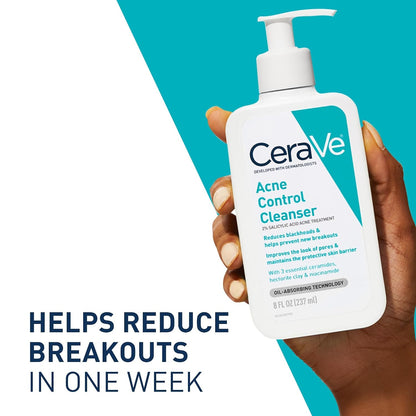 HOTCeraVe Acne Treatment Face Wash, Salicylic Acid Cleanser with Purifying Clay, Niacinamide, and Ceramides, Pore Control and Blackhead Remover, 8 Ounce