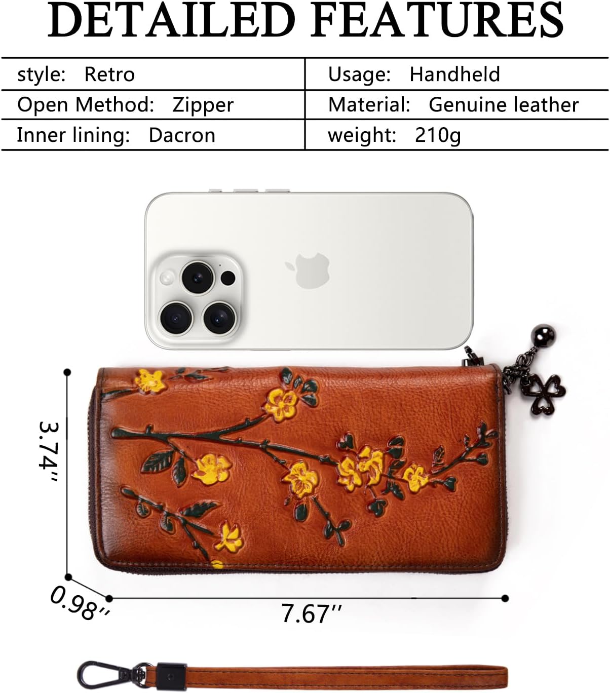 HOTWallet Genuine Leather for Women - with RFID Blocking Card checkbook ID Slot Large Capacity Vintage style (flower brown)