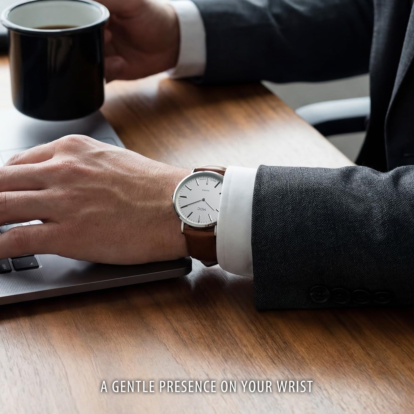 HOTInfantry MDC Mens Minimalist Dress Watch, Ultra Thin, Leather Band | 6.5mm Slim Case, Japanese Quartz, Business Casual Style, Easy Read Big Face, Gift Box for Him