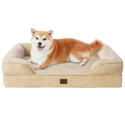 HOTEHEYCIGA Orthopedic Dog Beds for Extra Large Dogs 44x32Inch, Polyurethane Foam XL Pet Bed with Sides, Non-Slip and Egg-Crate Foam Big Dog Couch Bed with Washable Removable Cover, Grey