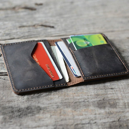 HOTJJNUSA Handmade Men Minimalist Leather Wallet Card Holder Distressed Wallets for Gifts (Darkbrown)